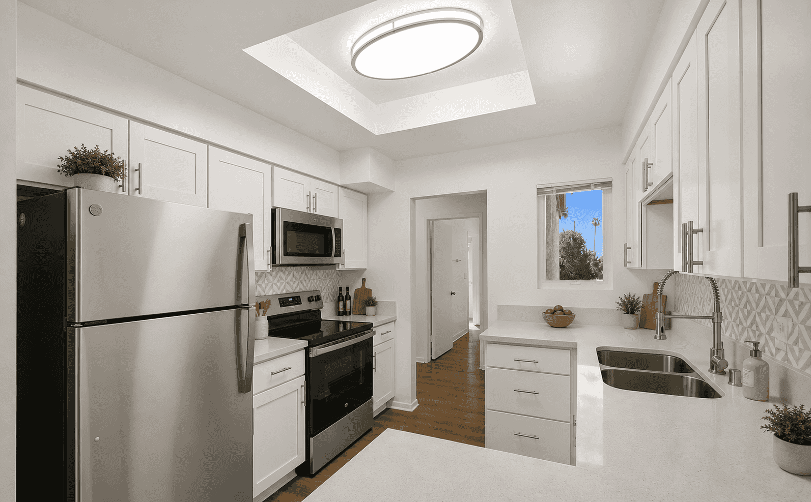 Modern kitchen with stainless steel appliances