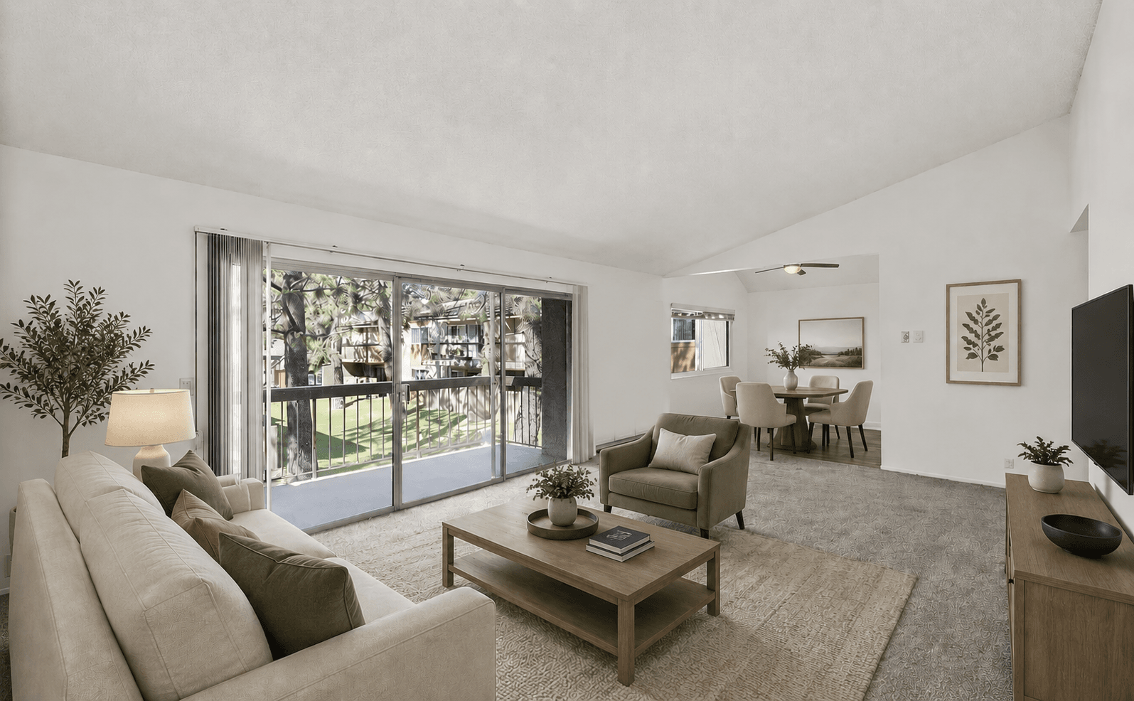 Ashwood Gardens Apartments spacious living room with vaulted ceilings