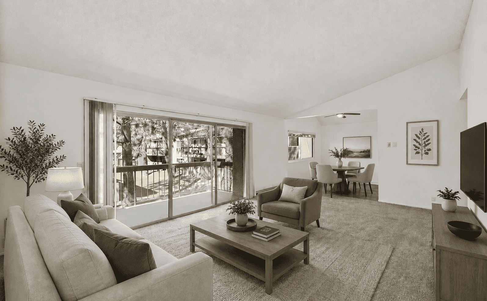 Spacious living room with vaulted ceilings
