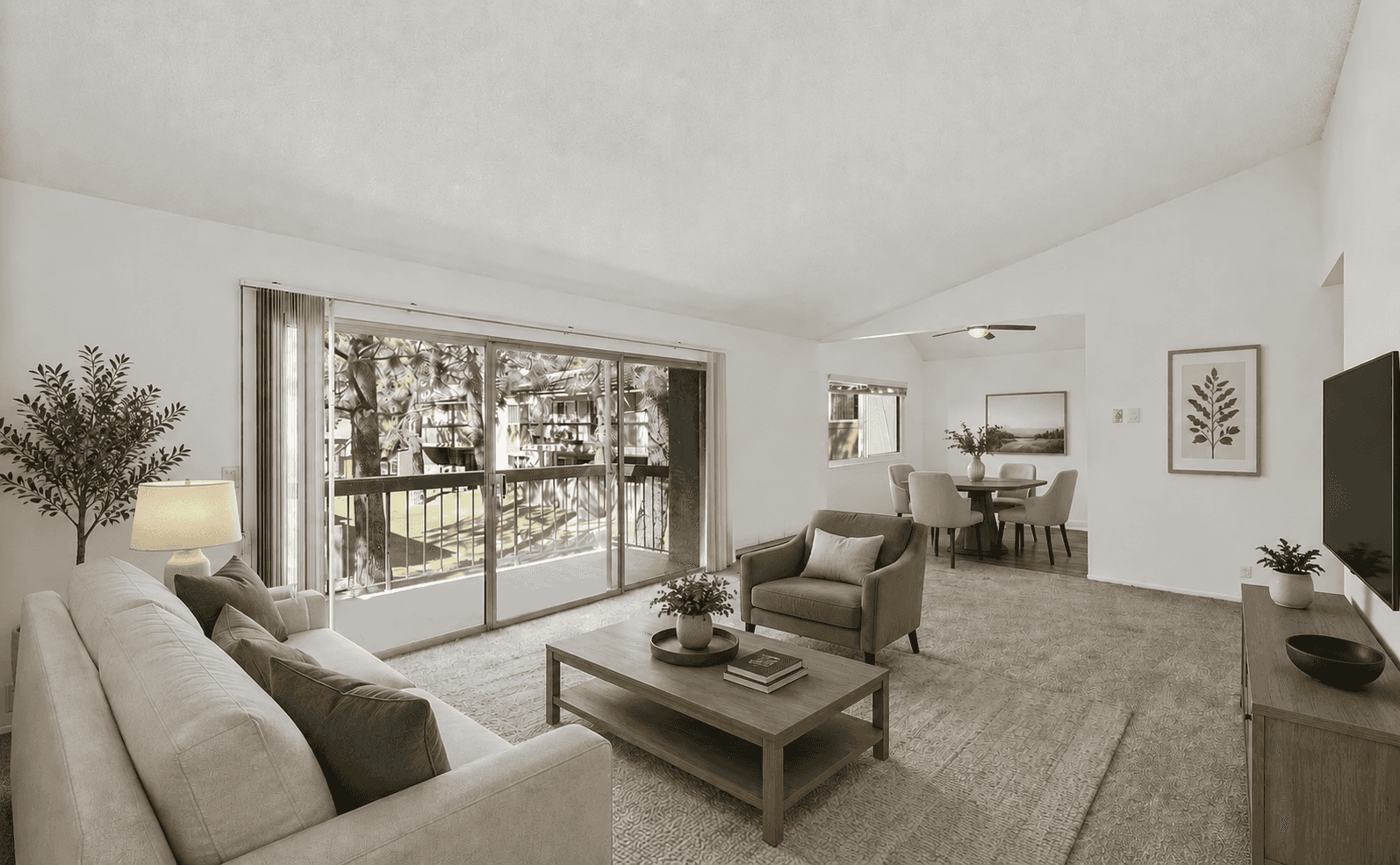 Ashwood Gardens Apartments spacious living room with vaulted ceilings